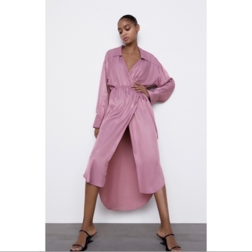 ZARA SATIN EFFECT WRAP DRESS SIZE M